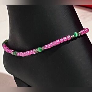Pink and Green Handmade Beaded Ankle Bracelet